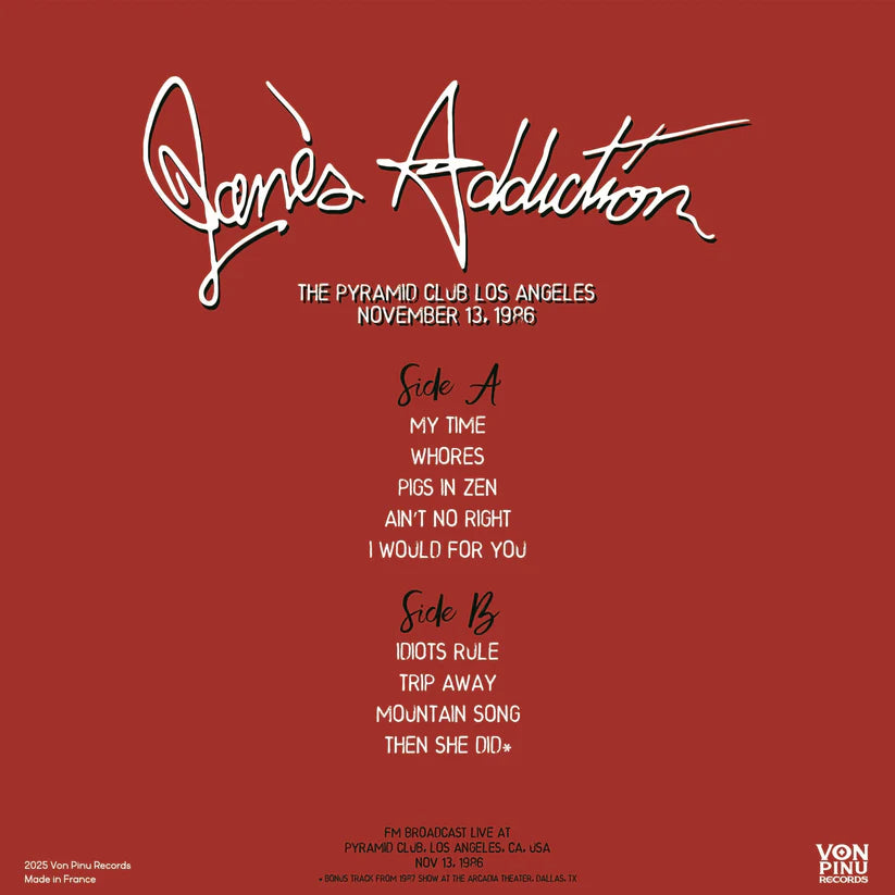 Jane's Addiction “The Pyramid Club: Los Angeles 11/13/1986” LP